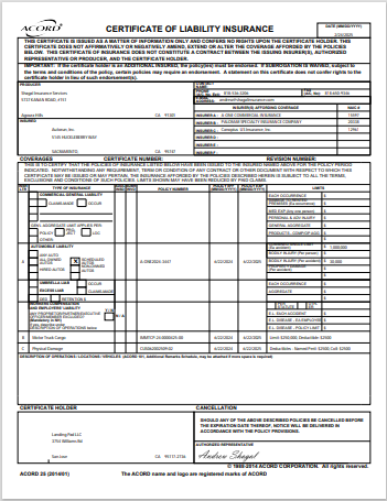 Certificate Of Insurance