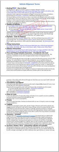 Terms of Car Shipping Service